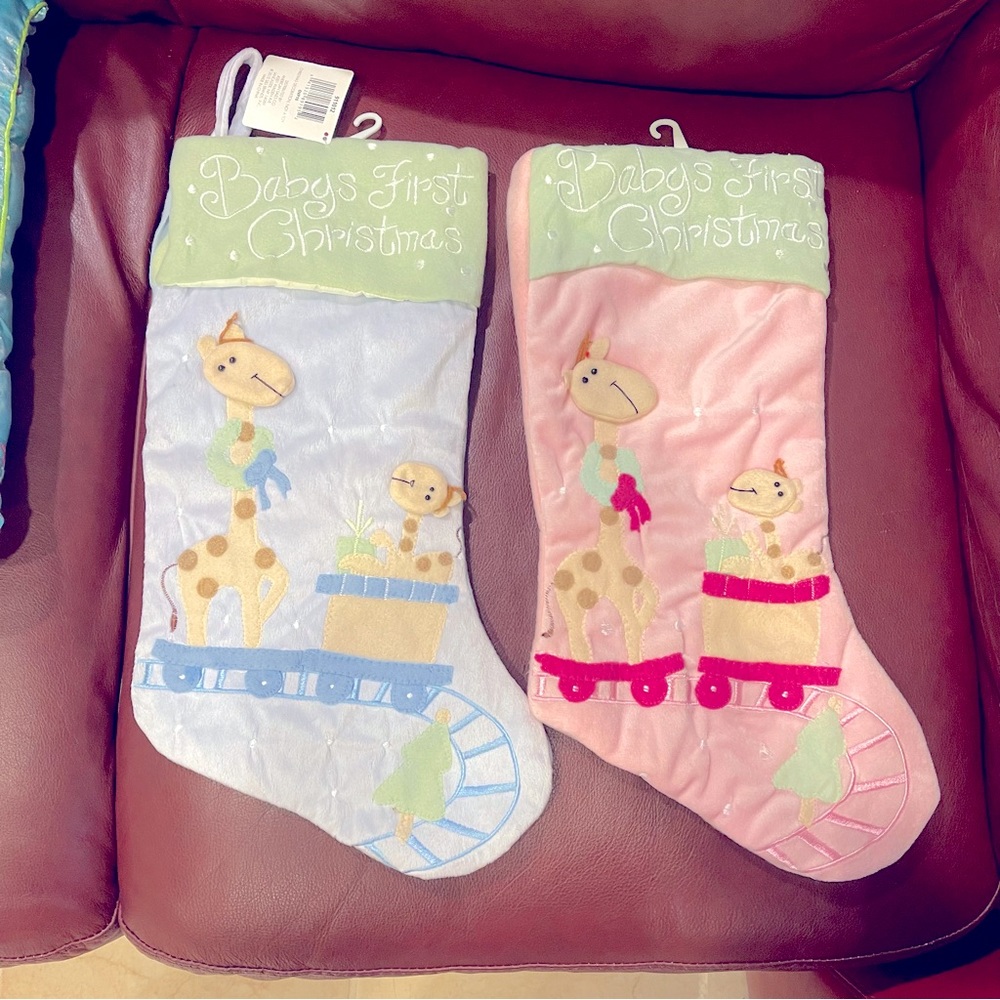 🆕Two Baby First Christmas Stockings Pink & Blue